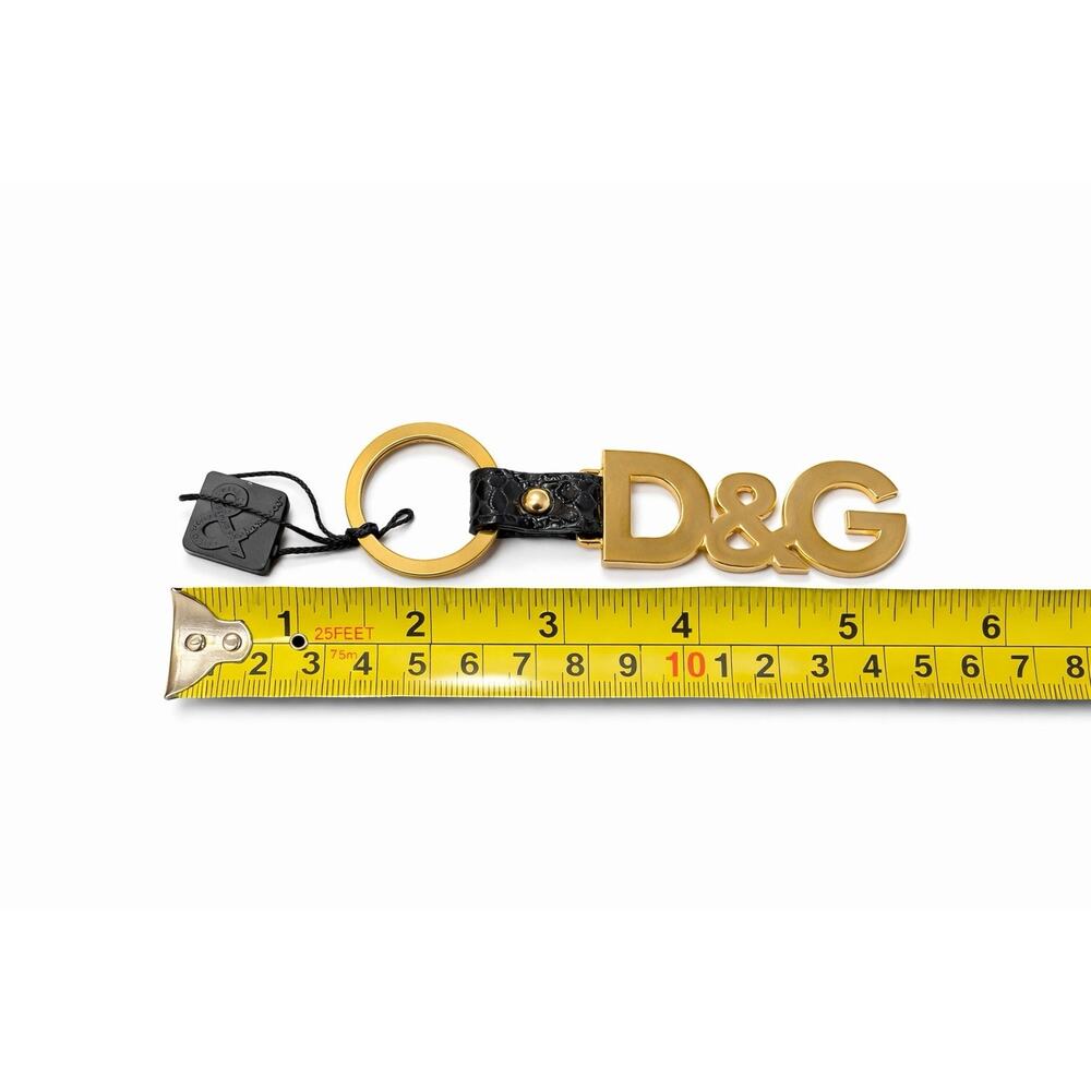 Dolce & Gabbana D&G Gold Tone Logo Keychain Key Ring Black Leather Italy NWT Lux - Picture 2 of 5